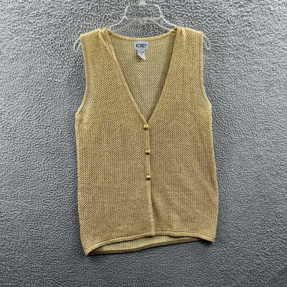Vintage Womens Metallic Sweater Vest M Button Open Knit Layering Classic Shimmer